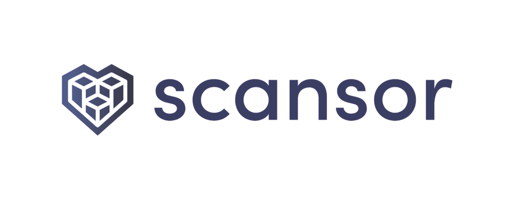 Logo von Scansor in dunkelblau mit Icon.