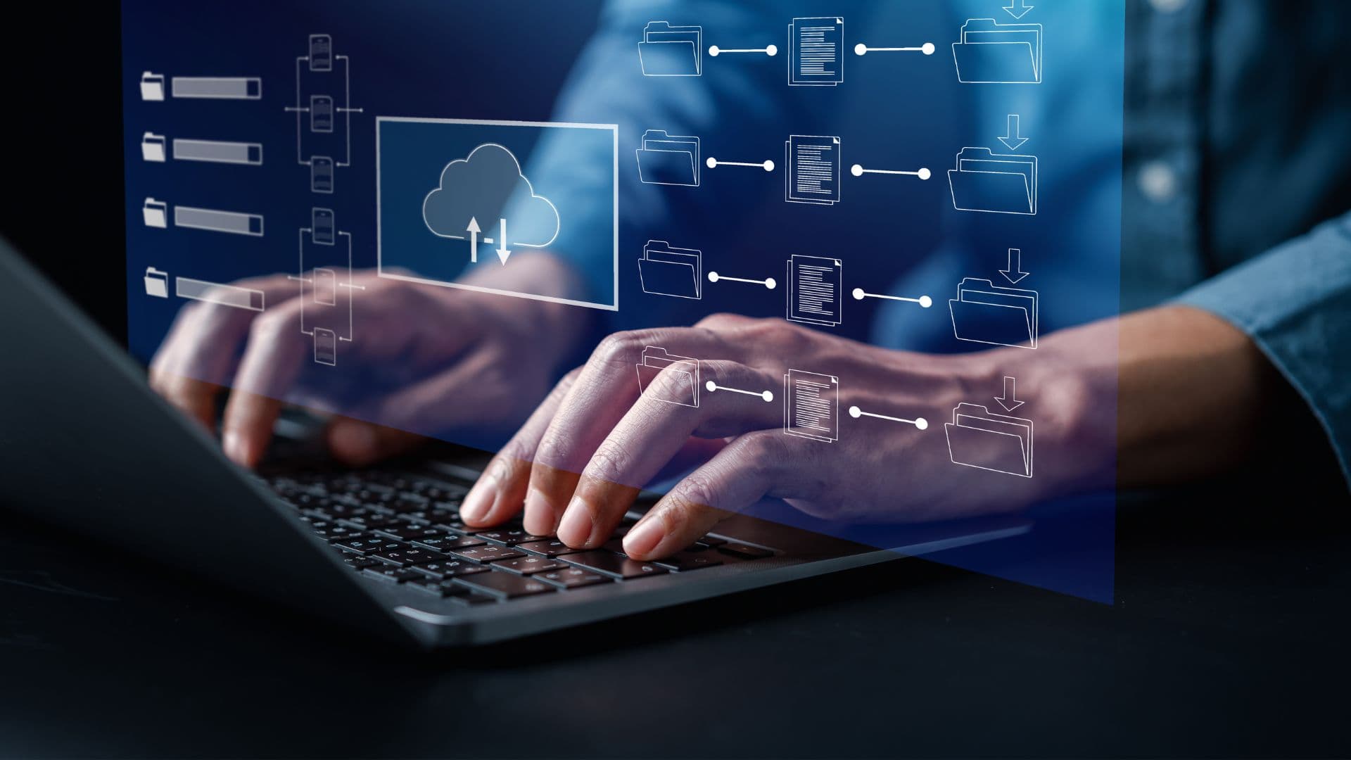 hands on a computer keyboard, working with a database